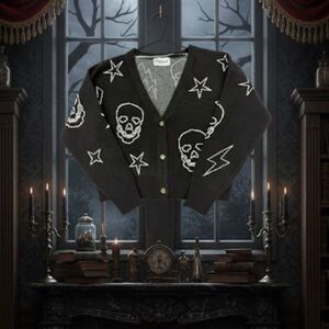 Black & White Skulls, Stars Button Front Cardigan Sweater - 💀BNWT💀